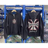 West Coast Choppers Vintage Nusidėvėjęs Geležinis Kryžius Užtraukiamas Gobtuvas Unisex Gatvės Drabužiai Per dydį Medvilninis Džemperis XL blue