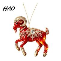 Acrylic Goat Hanging Ornament Christmas Tree Pendant, Decorative with Festive Flame Red Pendant Rhinestone, Golden Cord for New Year Party Decoration