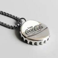 Unisex Hip Hop Coca Cola Bottle Cap Pendant Necklace Stainless Steel Long Sweater Chain Accessories 60cm gray