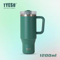 1200ml Tyeso Vakuuminis Puodelis Su Rankena Nerūdijančio Plieno Automobilinis Puodelis Šiaudelis Termosinis Šalto Vandens Kelioninis Puodelis Termosas Karšto Šalto Vandens Puodelis 1200ML šviesiai žalios spalvos
