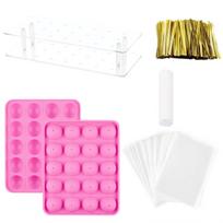 303 Piece Cake Pop Lollipop Making Kit Includes Silicone Mold Sticks Wrapping Bags Display Stand and Sealing Clips for DIY Chocolate Candy Dessert One Size rožinė