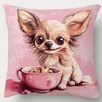 Cute Chihuahua Dog Pillowcase, Pink Tea Cup Pet Cushion Cover, Kawaii Animal Print Decor, Kids Room Sofa Throw Pillow 30X30CM brown