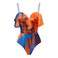 1011 European and American swimwear new ruffle edge one-piece swimsuit beach vacation suit female explosion S
