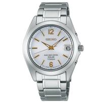 Seiko Selection SBTM227 Men's Watch, Solar Radio Sync, Date Calendar, White & Gold Dial, Pure Titanium, Silver/White white