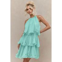Summer new neck sleeveless high-end tulle ruffle edge temperament elegant dress S