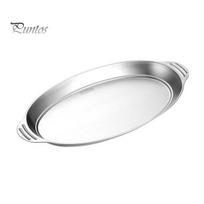 Baked Seafood Tray Stainless Steel Roasting Pan with Handles Oval Grilled Fish Multifunctional Baking for Turkey Lasagna S white