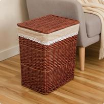 Natūralus pintas skalbinių krepšys su nėriniuotu apvadu Rustic Willow S No Lid_Brown Tower