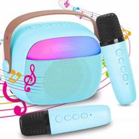 Karaoke mašina vaikams su 2 mikrofonais, bluetooth, led garsiakalbis