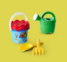 Super Mario kūdikio kibirėlių rinkinys, žaislai smėliui, 5 dalys, kibirėlis, sietelis, kastuvas, grėblys, laistytuvas, 11 cm, skersmuo: 14 cm, nuo 10 mėnesių, žalias