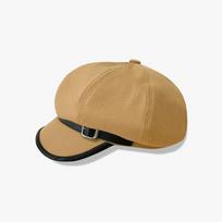 Pu Leather Edge Octagonal Hat for Women Autumn and Winter Retro Japanese Youth Newspaper Baby Hat Korean Style Belt Buckle Duck Tongue Painter Hat Adjustable beige