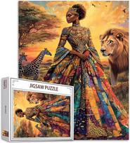 Africa Black Girl Painting 1000 dalių dėlionė suaugusiems Karalienės puošni suknelė Gyvūnų tigro dėlionės Žaidimas Afrikos Amerikos moters dekoras Rankdarbių kambario dekoras Laukinės gamtos dėlionė Meno dovana