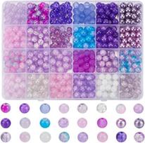 Sofplate 1 dėžutė, 600 vienetų, 24 spalvų violetiniai stiklo karoliukai, 8 mm apvalūs krištoliniai karoliukai, didelis violetinių akrilo karoliukų rinkinys, gimtadienio karoliukai, matiniai birūs karoliukai papuošalų gamybai, apyrankės