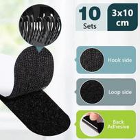 Blendura velcro lipni juosta, ypač stipri, 10 vnt. pakuotė, 30 mm x 100 mm, dvipusė velcro juosta, juoda, skirta sienoms, durims, plastikams, grindims, stiklams, metalams