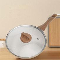 Thickened Maifan Stone Non-Stick Flat Bottom Wok for Induction & Gas Stoves - Ideal for Steak and Stir-Fry gray