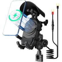 Motorcycle Phone Mount With 15W Wireless Charger & PD/USB-C USB Quick Charger Anti Vibration Theft Motorcycle Phone Holder With Sun Shade For gray