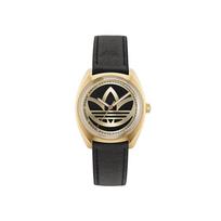 Adidas Originals Wrist Watch Quartz Movement Leather Strap Black Dial Unisex AOFH225122I Black Gold beige