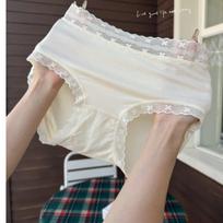 Plussize Ladies Summer Sexy Lace Edge Comfortable Breathable Mid Waist Triangle Briefs L white