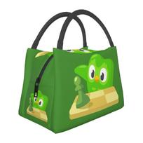 Duolingo Owl Duo Insulated Lunch Bag for Women Bento Storage Food Boxes Portable Container Cooler Thermal Lunch Box Tote One Size black