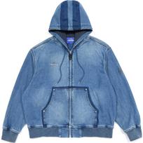 Lee Zipper Hooded Loose Kangaroo Pocket Ribbed Edge Casual Denim Jacket Unisex jackets LUT010336205167A08448 S gray