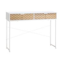 Industrial Console Table 2 Drawers Carved Oak Wood Look Herringbone Pattern White Metal Legs 100 x 30 x 75 cm