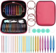 Apskritų mezgimo virbalų rinkinys keičiamas, 13 porų mezgimo virbalų rinkinys keičiamas, Knit Pro mezgimo virbalų rinkinys, 3.0-10 mm apskriti mezgimo virbalai, apskriti mezgimo virbalai su rožine spalva