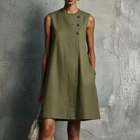 Women's Color Tank Dress with Round Neck, Buttons and Pockets XXL juoda