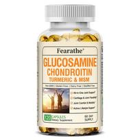 Fearathe Glucosamine Chondroitin Turmeric & MSM Supplement, 1500mg, Boswellia, 60 Day, 120 Caps 120 Capsules