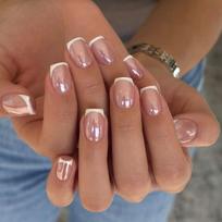Short French Tip Press On Nail Set, Rounded Square False Nail for Daily Wear, Quick Manicure Refresh at Home Use 1 brown