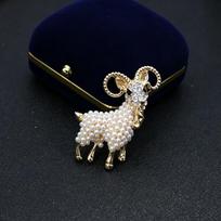 1Pcs Rhinestone Goat Animal Brooch Pins Vintage Pearl Goat Brooches For Women Friends Party Gifts Jewelry Accessories A2 black