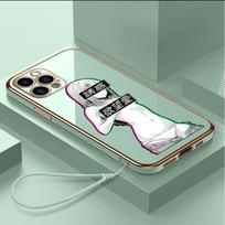 Prabangus padengtas TPU telefono dėklas su dirželiu, skirtas iPhone 6 6s 7 8 Plus SE XR XS 11 12 13 14 15 Pro Max minkšti dėklai A9 Hentai Harajuku Anime Girl Cover for iPhone 15 Pro Max white