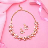 Estele Gold Pink papuošalų rinkinys su gėlių vėriniu moterims pink