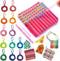 Sayhalo Audimo rėmas vaikams, aukštos kokybės didelis audimas 19 x 19 cm, audimo rinkinys su 12 vaivorykštės spalvų vilnos, 339 rankdarbių kaspinėliais, audimo staklės vaikams ir suaugusiems, „pasidaryk pats“ audimo rinkinys