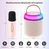 Amouhom karaoke mašina vaikams, nešiojama mini bluetooth kolonėlė su 2 belaidžiais mikrofonais ir led šviesomis, karaoke žaislų dovanos mergaitėms berniukams gimtadienio vakarėliui kalėdoms (rožinė)