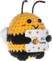 Bee Happy Bee, kišeninis apkabinimas, sėkmės talismanas, įdomios laimės bitės, pozityvios dovanos, pozityvi megzta lėlė, padrąsinanti dovana, sėkmės talismanas merginoms, moterims ir vaikams