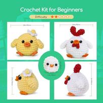 Nestledcrafts nėrimo rinkinys, pilnas nėrimo rinkinys pradedantiesiems suaugusiems, mezgimo rinkinys, minkšti siūlai, mielas viščiukas, dovana gimtadienio proga, apima nuoseklias vaizdo instrukcijas, instrukcijos (chickcrew)