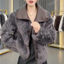 Winter new leather jacket fur jacket women wear lapel fur integrated leather jacket imitation mink velvet jacket S recommends 80-50kg gray