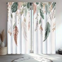 2Pcs Boho Pampas Flower Kitchen Curtains - Botanical Green & Tan Floral Design, Short Window Drapes For Living Room Or Bedroom, 53x116cm 2pc&Without mount gray