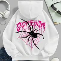 2024 Fashion Loose Clothing Scream Spider and Spider Web Printed Women's Hoodie Harajuku Hoodie Comfortable Sweatshirt S black