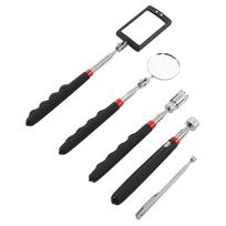 5 Pcs Magnetic Pickup Tool Set 10lb 8lb 1.5lb Pick Up Rod 360 Degree Telescopic Mirror with LED Lamp gray