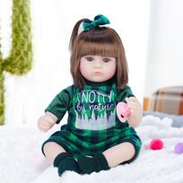 Reborn Doll Vinyl Doll 42cm Plaid Outfit Cloth Body Baby žalia