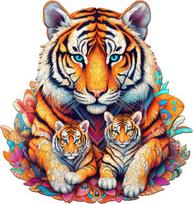 Blumuze medinė dėlionė suaugusiems, 270 detalių, tigro medinė dėlionė, unikalios gyvūnų formos dėlionės detalės, dėlionė pagaminta iš gyvūnų detalių, medinė dėlionė suaugusiems su medine dovanų dėžute (l-33.2 x 35 cm)