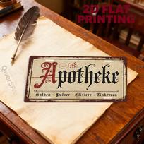 D plokščio spaudimo vintažinis sendintas Alte Apotheke su vokiškos vaistinės tipografijos iliustracija Aliuminio skardinės tapyba Licencija 15x30cm(5.9x7.8inch) brown
