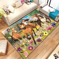 Animacinis Dvasia Jojanti Laisvus Arkliai Svetainės Neslystanti Plotas Kilimas Minkštas Kilimas Miegamojo Vaikų Žaidimų Kambario Sofos,Namų Dekoras Durų Kilimėlis 80x120cm beige