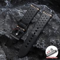 20mm 22mm for Seiko Stitching Sports Leather Strap Men's Breathable Porous Genuine Leather Watch Band Black Buckle Bracelet Belt 20mm kava