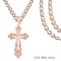 14K Rose and White Gold Two Tone Cross Pendant Unisex Fashion Jewelry beige