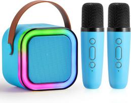 Syncfun karaoke sistema vaikams su 2 bluetooth mikrofonais, karaoke mikrofonas vaikams su balso keitikliu, led lemputės, žaislas mergaitėms nuo 3-12 metų, dovanos mergaitėms ir berniukams (mėlyna)