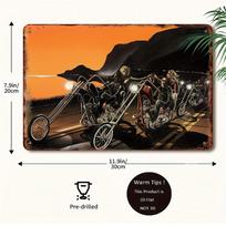 David Mann Motorcycle Rider Retro Aluminum Sign  Vintage Biker Art Wall Decor with Sunset Coastal Road Scene Durable Metal 30x40cm(11.8x15.7inch) orange