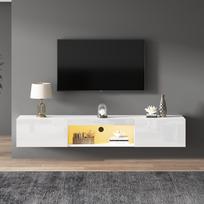 160*31*22cm White High Gloss Wall-Mounted Cabinet for 70-Inch TV, 30kg Load Capacity, with LED Lighting, Bluetooth App Control, Wall-Mounted TV Stand