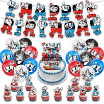 Cuphead gimtadienio šventės reikmenų rinkinys - Vėliavėlė, torto papuošimai, balionai, dekoravimo rinkinys
