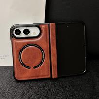 Crazy Horse Pattern Leather Magnetic Case for iPhone Ultra 18 Fold Wide Shockproof for Magsafe Central Axis Protection Cover iPhone Ultra